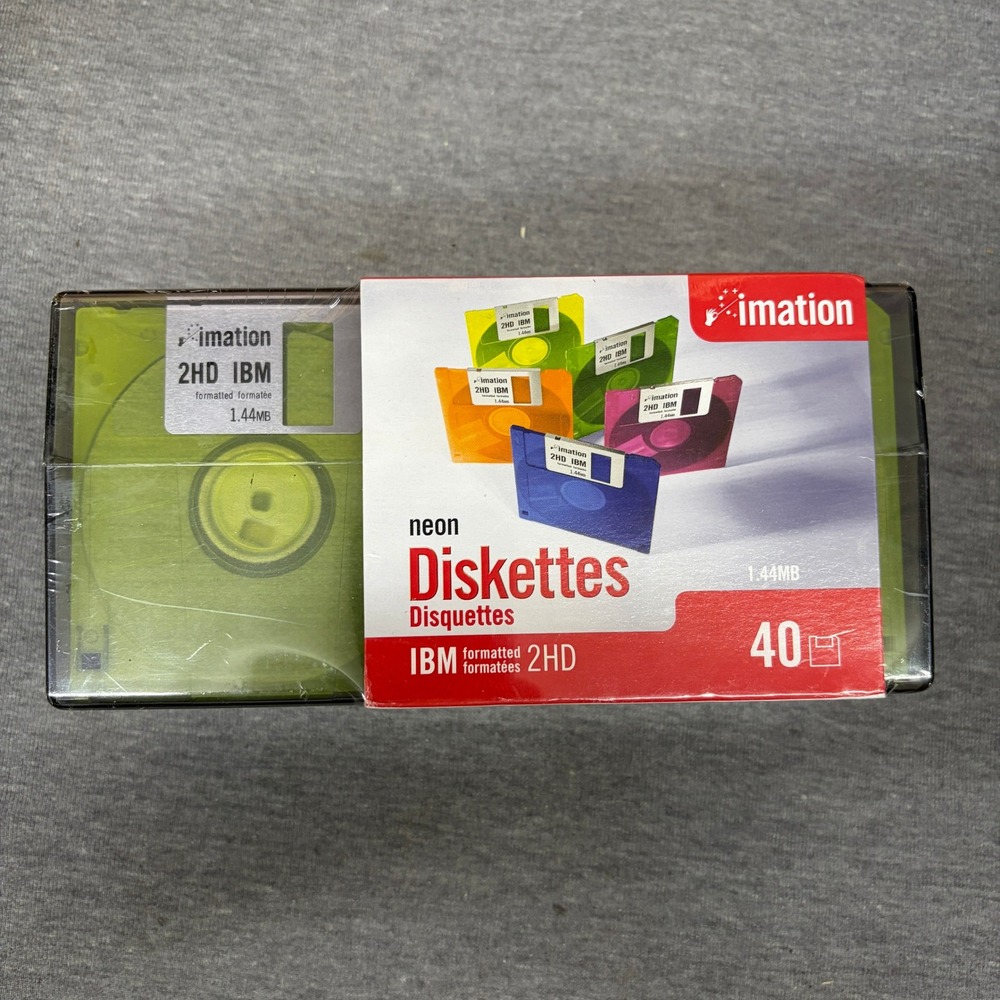 Imation Neon Diskettes 3.5 Floppy Disks 40 Pack IBM Formatted 1.44MB 51122 15847